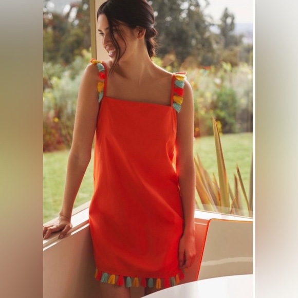 Anthropologie Dresses & Skirts - NWT ANTHROPOLOGIE Shift Mini Dress L Tassels Orange